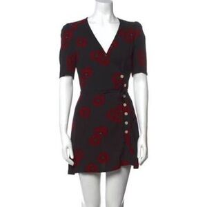 Rouje Gabinette Black Mini Wrap Dress with Red Floral Print